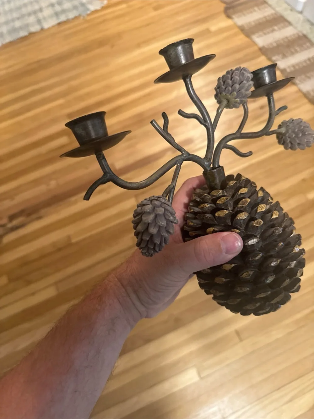 Vintage Rustic Wrought Iron Style Pinecone Candelabra Set Of 2